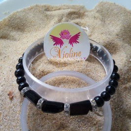 Tourmaline noire, bracelet perles  6mm, perles brutes et strass