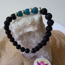 Apatite bleue / lave / perle 8mm - bracelet