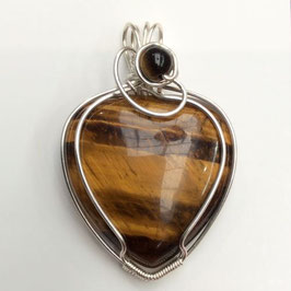 oeil de tigre pendentif pierre polie coeur