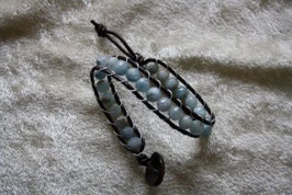 aigue marine, bracelet cuir perles 6mm