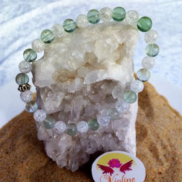 fluorine verte + quartz blanc, bracelet perles 6mm
