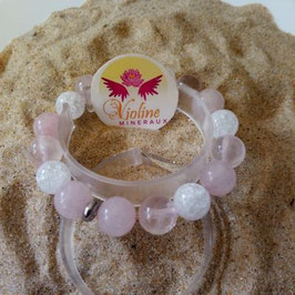 quartz rose / blanc, bracelet perles 12mm