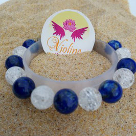 lapis lazuli/quartz, bracelet perles 10mm