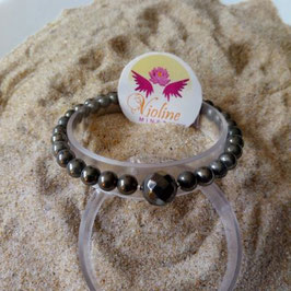 Pyrite, bracelet perles 6mm + 10mm