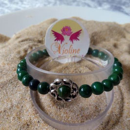 jade Néphrite, bracelet perles 6mm + fleur