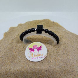 Tourmaline noire, bracelet perles 6mm + brute