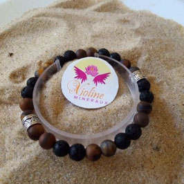 oeil de tigre mat/ Lave / perle 8mm - bracelet tube