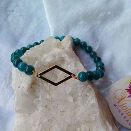 apatite, bracelet perles 6mm + losange doré inox