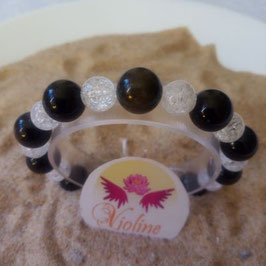Obsidienne noire 10mm + quartz 8mm, bracelet perles
