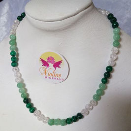 malachite, jade, quartz, collier perles 6mm