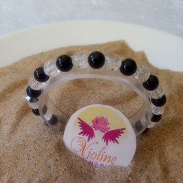 Obsidienne noire et quartz, bracelet perles 6mm
