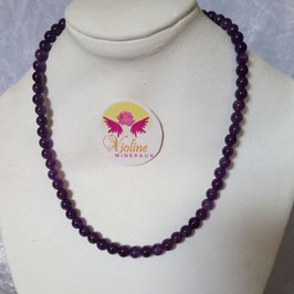 améthyste, collier perles 6mm