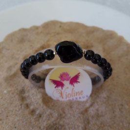 spinelle noire, bracelet perles 6mm + perle roulée spinelle