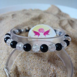 Tourmaline noire + Quartz, bracelet perles  6mm