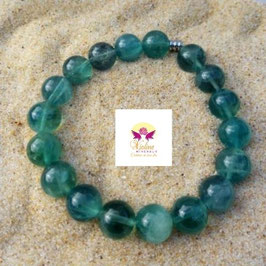 fluorine bleue, bracelet perles 10mm