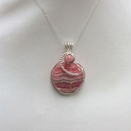 rhodochrosite, pendentif cabochon perles argent 925ème