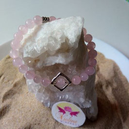 quartz rose, bracelet perles 6mm, losange