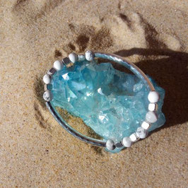 Howlite, bracelet perles 6mm + tube argentés