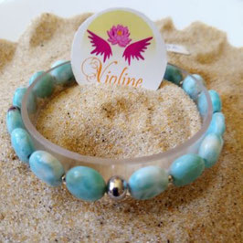larimar, bracelet perles plates 10mm - 17cm