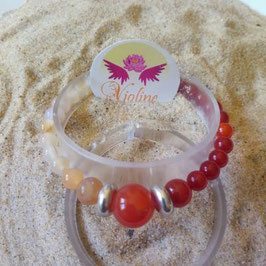 cornaline bi couleur, bracelet perles 6mm, 8mm + 12mm