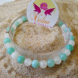 jade blanc et vert, bracelet perles 6mm