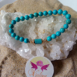 turquoise de chine, bracelet perles 6mm et tube 10mm