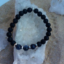 Sodalite bleue / lave / perle 8mm - bracelet