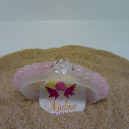 quartz rose + quartz polygone, bracelet perles 6mm