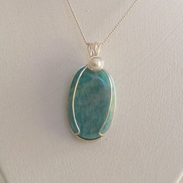 amazonite, pendentif perles nacre