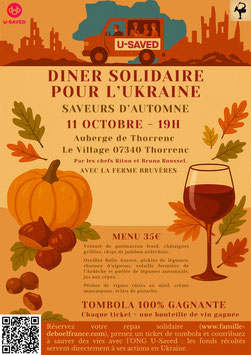 Dîner Solidaire pour l'Ukraine - Saveurs d'Automne le 11 octobre à 19h