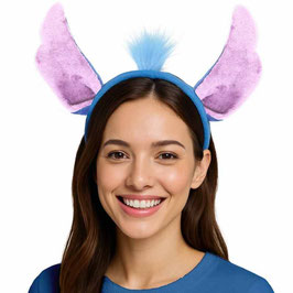 Cerchietto per Capelli in Ciniglia Azzurro con Orecchie Rosa