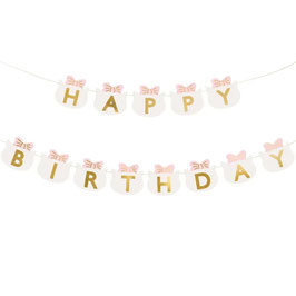 Festone Happy Birthday Gatto con Fiocco Rosa "Kitty Party" 1.8mt