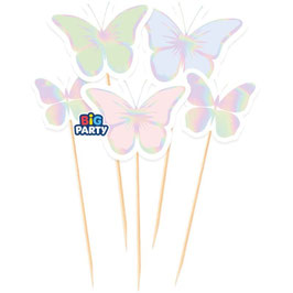 Mini Cake Topper di Carta Mix Farfalle Pastello Iridescenti "Butterfly" 5pz