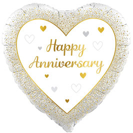 Palloncino in Foil 18" Cuore Felice Anniversario Oro e Argento