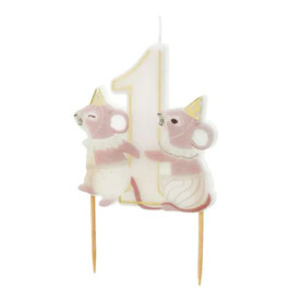 Candelina per 1° Compleanno con due Topolini e il N.1
