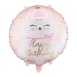 Palloncino in Foil 18" Gattino con Fiocco e Cappellino Happy Birthday