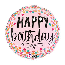 Palloncino in Foil 18" Happy Birthday "Pink Confetti rosa"