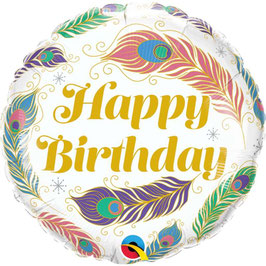 Palloncino in Foil 18" con Piume di Pavone Happy Birthday "Peacock"