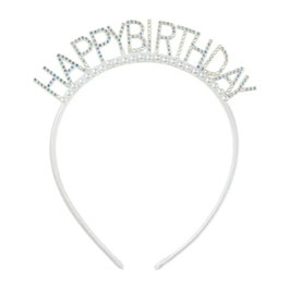 Cerchietto per Capelli Bianco con Strass e Perle "Happy Birthday"