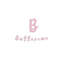 Festone Battesimo in corsivo 3mt rosa