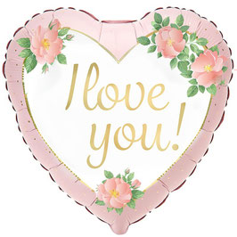 Palloncino in Foil 18" Cuore con Fiori Rosa "I Love You Blossom"