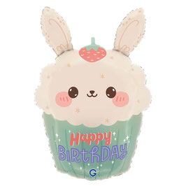 Palloncino in Foil 30" Super Shape Happy Birthday Cupcake Coniglio