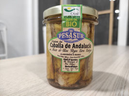 DN. FILETES DE CABALLA DE ANDALUCÍA EN ACEITE DE OLIVA VIRGEN EXTRA ECOLÓGICO (195 gr) "PESASUR"