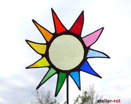 Gartenstecker kleine bunte Sonne / Blume aus Tiffany Glas