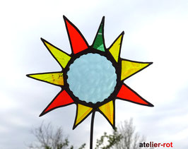 Gartenstecker kleine bunte Sonne / Blume aus Tiffany Glas