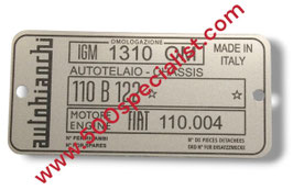 TARGHETTA DATI AUTOBIANCHI VERSIONE 110 B 122