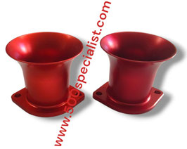 COPPIA TROMBETTE DI ASPIRAZIONE IN ALLUMINIO ROSSO ANODIZZATO SENZA RETINA  H 60 mm PER CARBURATORI: DELLORTO DHLA 40 - WEBER DCOE 40  - WEBER DCOM - SOLEX C 40