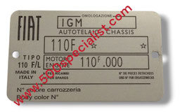 TARGHETTA DATI 500 L CON NUMERO COLORE VERNICE