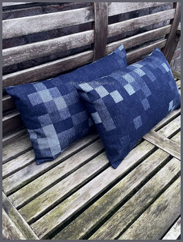 Woonkussen denim blauw ruit 30 x 50 cm