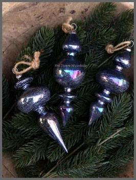 Kerstdruppel glas blauw craquelé 6,5 x 17 cm